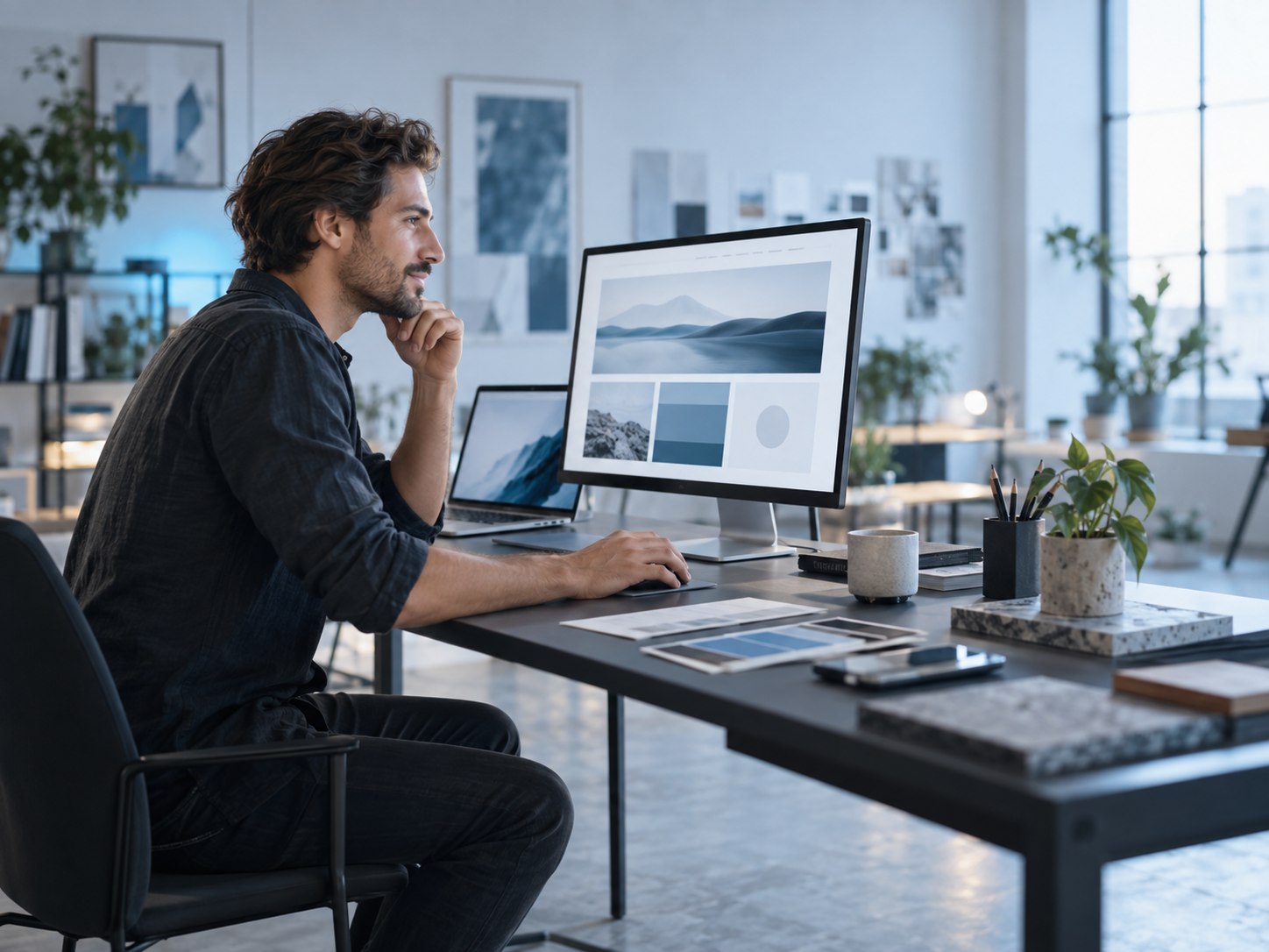 Webdesigner arbeitet in einem modernen Studio an einer Website